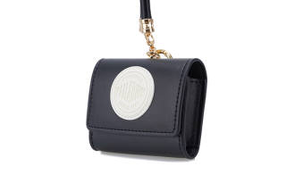 Palladium Polyurethane Earphone Case Storage Bag Unisex Black Oyster