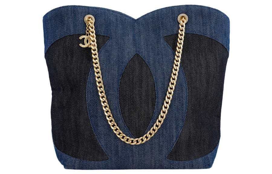 CHANEL Denim Hobo Bag, Handbag, Shoulder Bag Large Women's Blue & Black