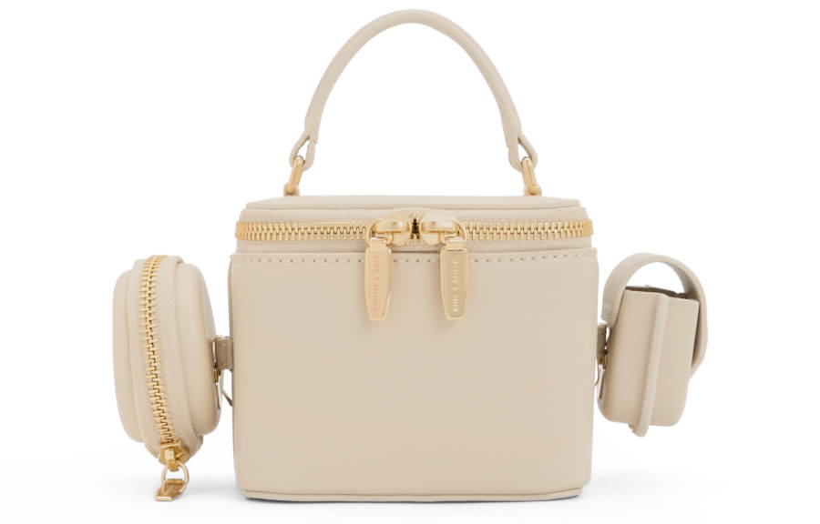 CHARLES&KEITH Pu Charles & Keith Bag, Box Bag, Handbag, Crossbody Bag Small Women's Beige/Dark Denim Blue