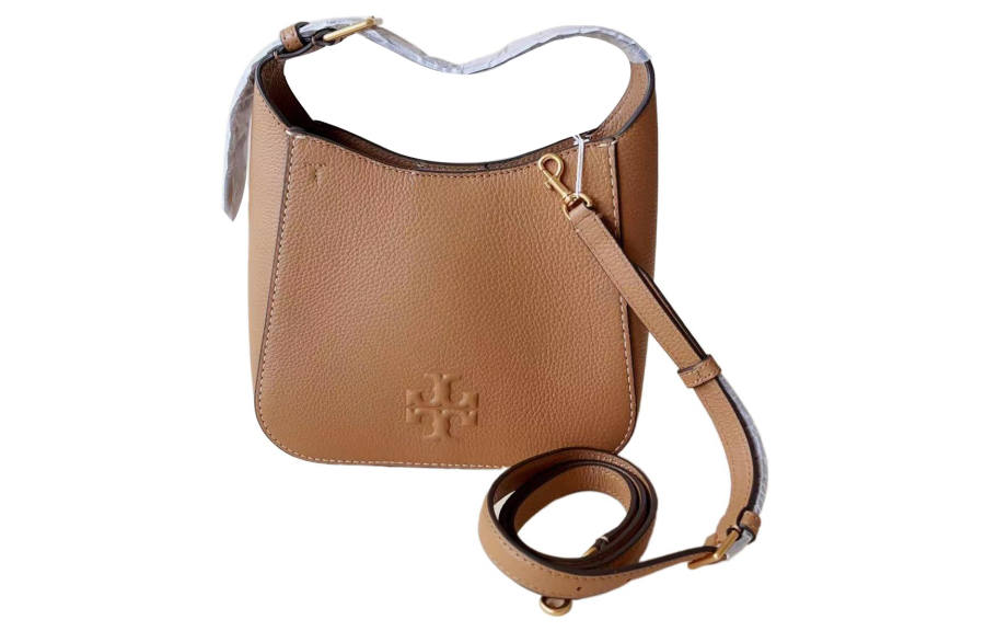 TORY BURCH Thea Leather Bucket Bag, Handbag, Shoulder Bag Women's Brown