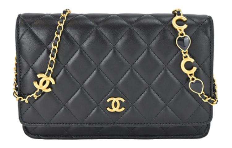 CHANEL 22K Fall Winter WOC Lambskin Chain Bag, Shoulder Bag, Crossbody Bag Women's Black