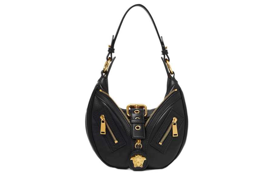 VERSACE Calfskin Handbag, Shoulder Bag Women's Black