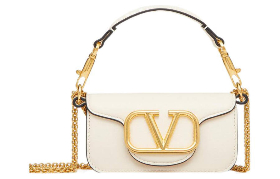 Valentino Locò Calfskin Baguette Bag Crossbody Bag, Shoulder Bag, Handbag Extra Mini Women's White