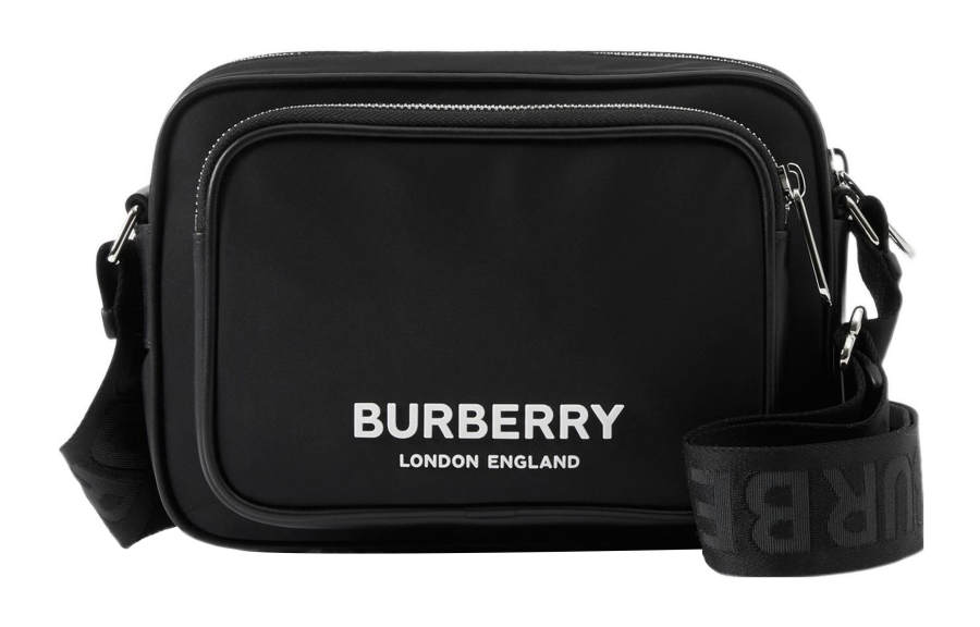 Burberry Logo Print Nylon Crossbody Bag Black