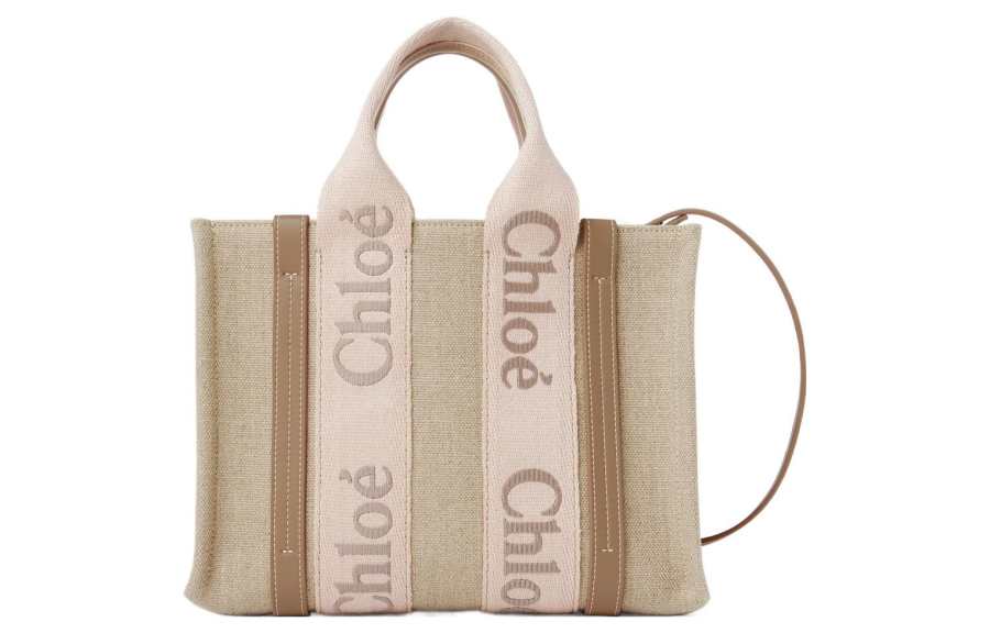 Chloé Chloe Woody Linen Calfskin Shoulder Bag, Crossbody Bag, Handbag Small Women's Light Beige