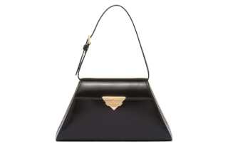 PRADA Brushed Leather One Shoulder Handbag Medium Women's Black