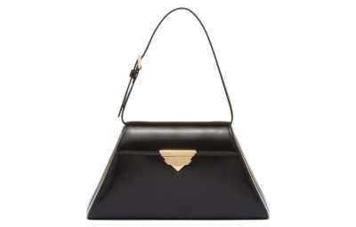 PRADA Brushed Leather One Shoulder Handbag Medium Women's Black