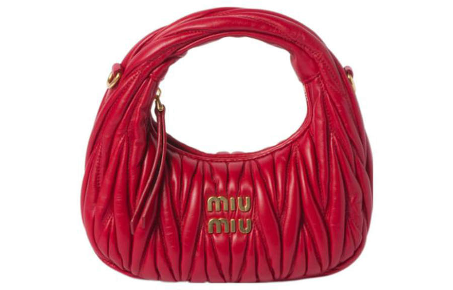 MIU MIU Matelassé Soft Sheep Leather Handbag Mini Women's Red