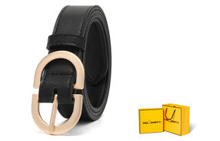 FREE RABBITⅡ Trendy, Black Automatic Buckle Leather Belts Women's 2.8cm