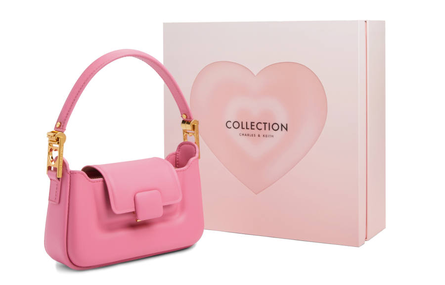 CHARLES&KEITH Cow Leather Handbag, Crossbody Bag Small Women's Pink