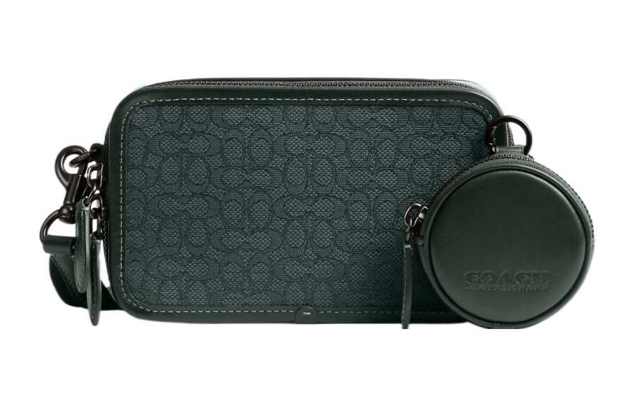COACH Charter Jacquard With Calfskin Combo Bag, Shoulder Bag, Crossbody Bag Small Men's Green