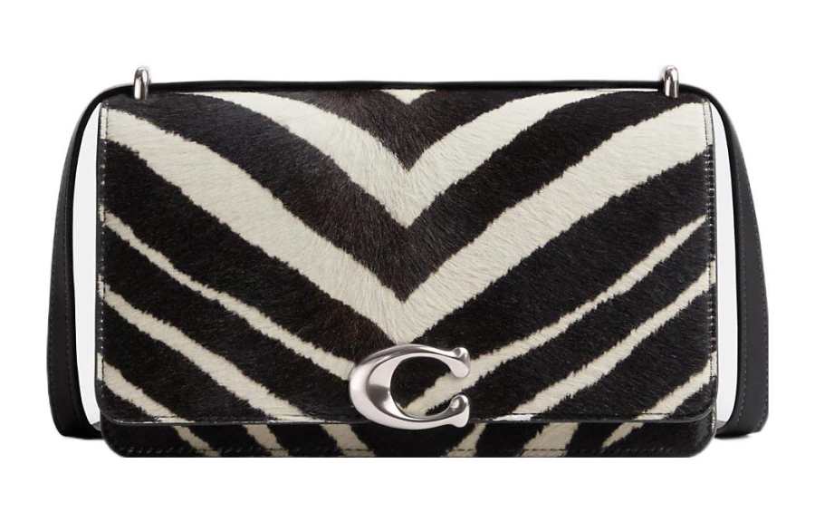 COACH Bandit Calfskin With Glove Tanned Leather Envelope Bag, Shoulder Bag Medium Women's Black White
