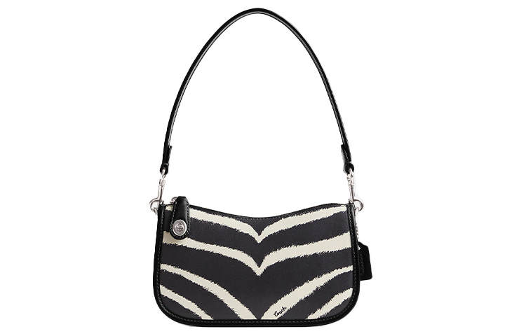 COACH Swinger Calfskin Shoulder Bag, Handbag, Shoulder Bag Small Women's Black White