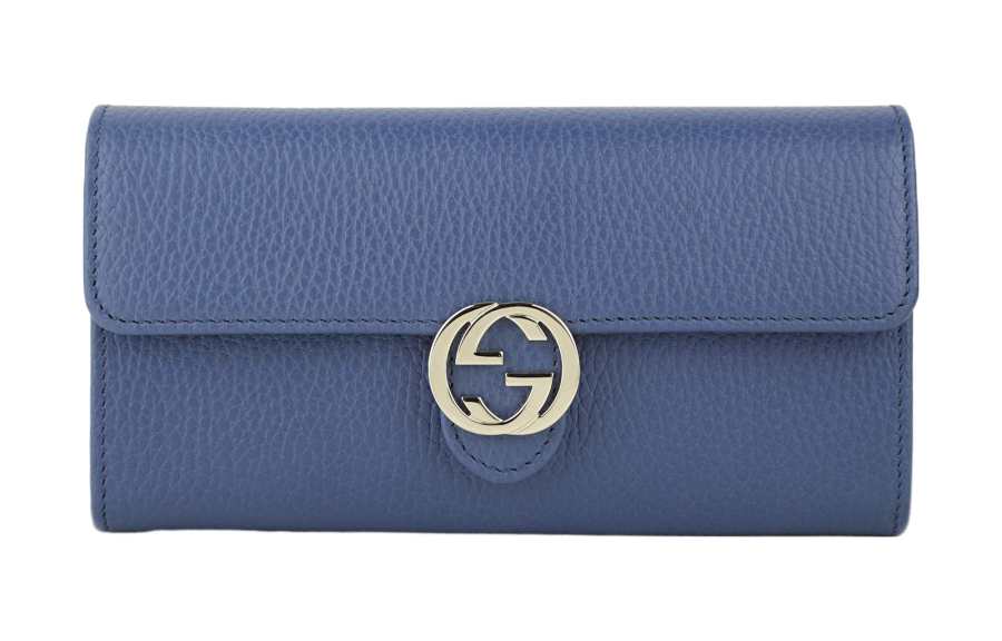 GUCCI Cow Leather Wallet Regular Women's Blue