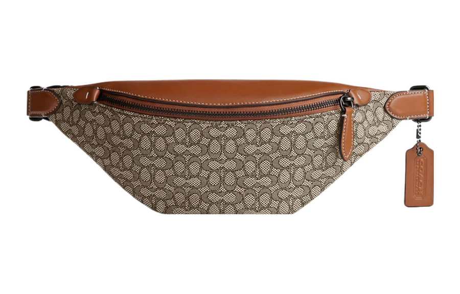 COACH Charter Jacquard Calfskin Shoulder Bag, Crossbody Bag, Sling Bag, Fanny Pack Large Men's Brown & Gray