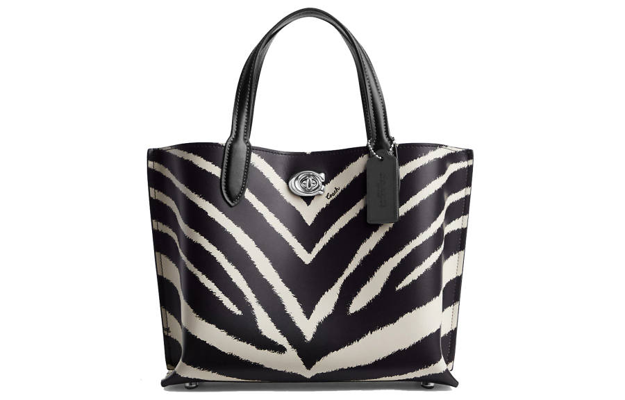 COACH Willow Calfskin Tote Bag, Shopping Bag, Handbag Medium Women's Black White