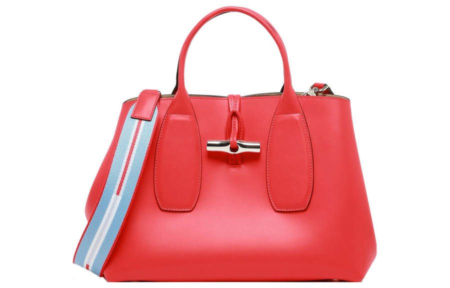 LONGCHAMP Le Roseau Cow Leather Tote Bag, Shopping Bag, Crossbody Bag, One Shoulder Handbag Medium Women's Red