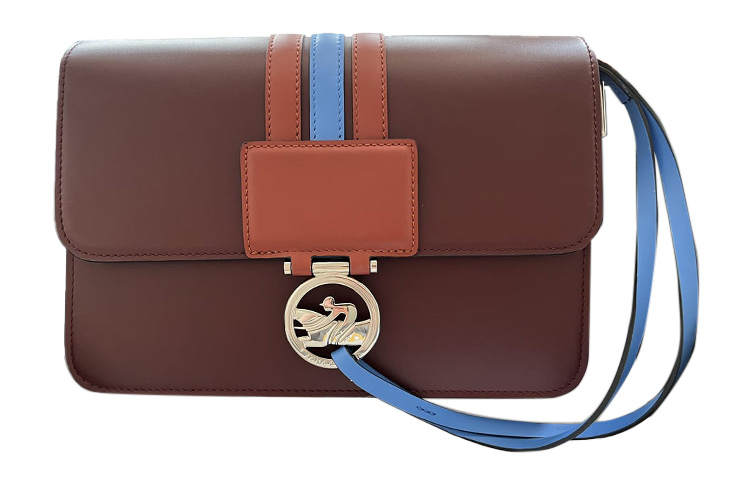 LONGCHAMP Box Trot Cow Leather Envelope Bag, Shoulder Bag, Crossbody Bag Medium Women's Burgundy