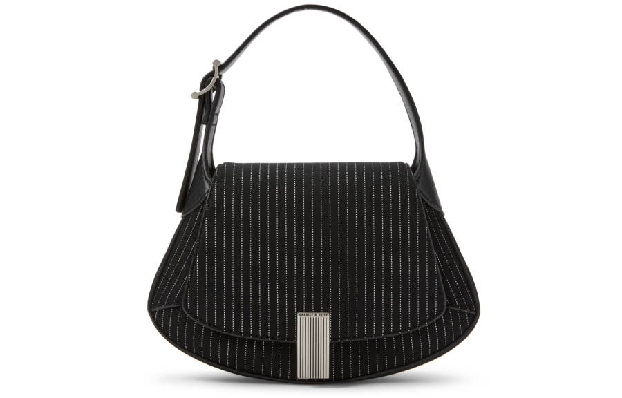 CHARLES&KEITH Metal Detail Pu Saddle Bag, Crossbody Bag, Shoulder Bag Medium Women's DARK GREY Dark Gray/Chalk White