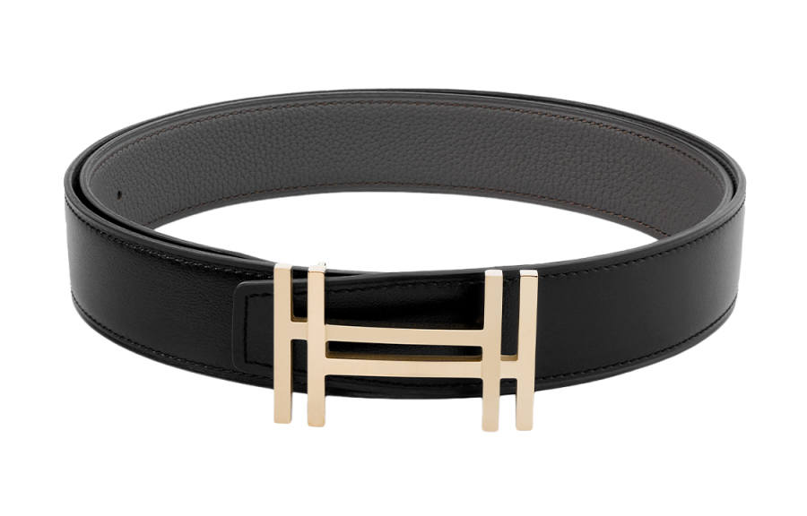 HERMES HERMES Block H Calfskin Leather Belts Men's Width 3.2cm