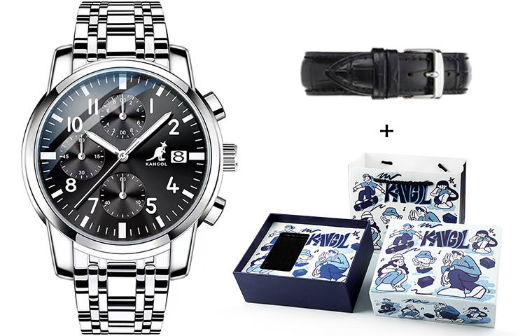 KANGOL Three Eye Six Hand Multifunction Quartz Movement Stainless Steel Watchband Watch Men's Watches