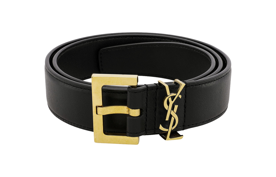 SAINT LAURENT SAINT LAURENT Monogramme Cow Leather Belts Unisex Black Width 3cm