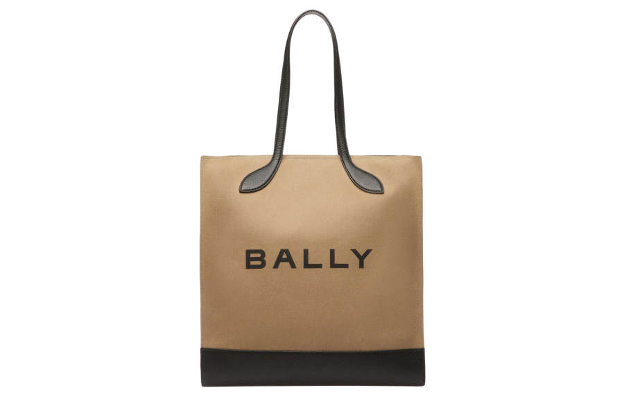 BALLY Fabric Tote Bag, Shopping Bag, Handbag, Shoulder Bag Women's Sand & Black