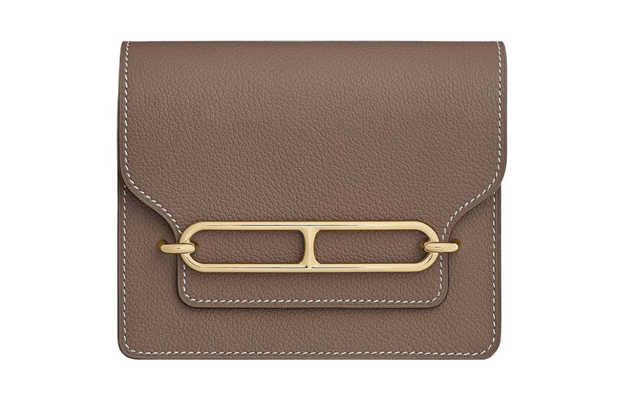 HERMES Roulis Evercolor Calfskin Pig Nose Card Holder Fanny Pack Wallet Women's 18 Etoupe Elephant Gray