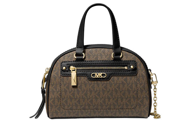 MICHAEL KORS Leather Trim Dome Bag, Shoulder Bag, Crossbody Bag, Handbag Mini Women's Brown/Black