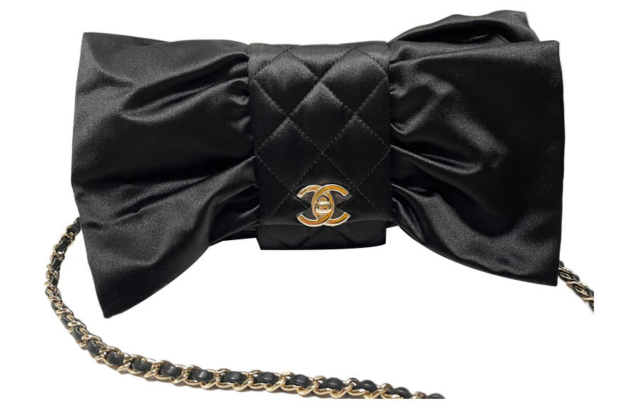 CHANEL Satin Evening Bag Handbag, Shoulder Bag Women's Black