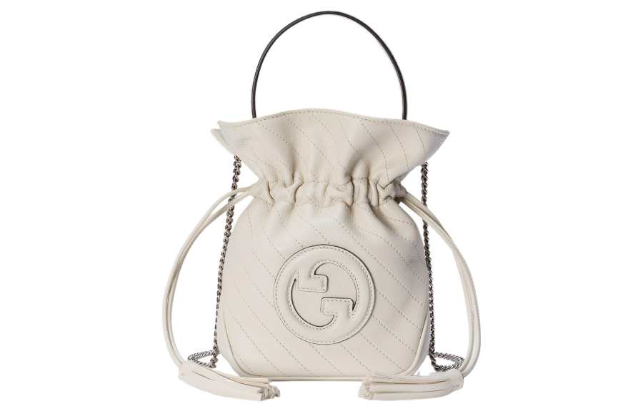 GUCCI Blondie Leather Bucket Bag, Shoulder Bag, Crossbody Bag, Handbag Mini Women's White
