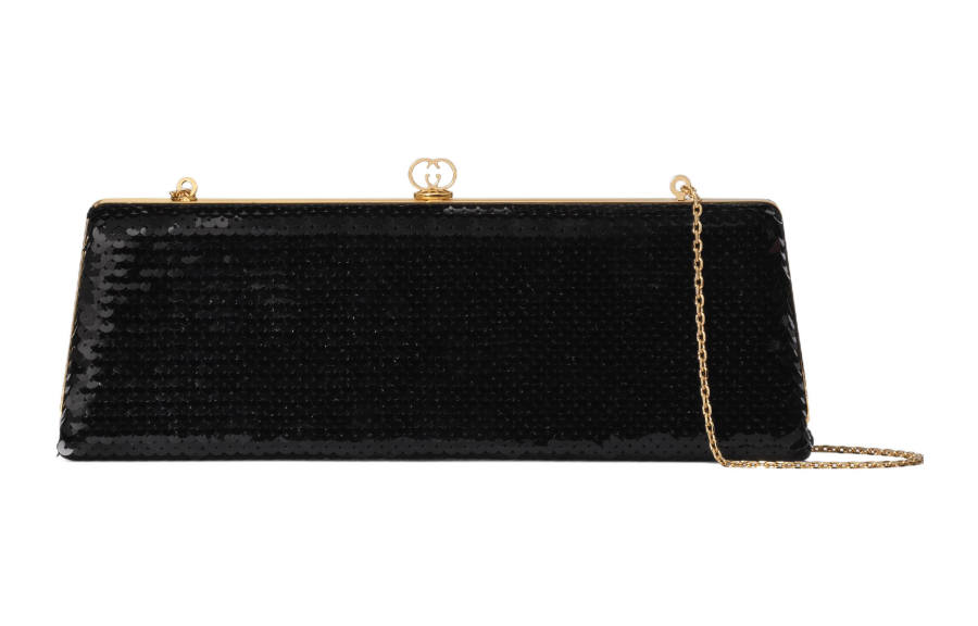 GUCCI Broadway Embroidered Cloud Pattern Fabric Evening Bag One Shoulder Crossbody Clutch Small Women's Black