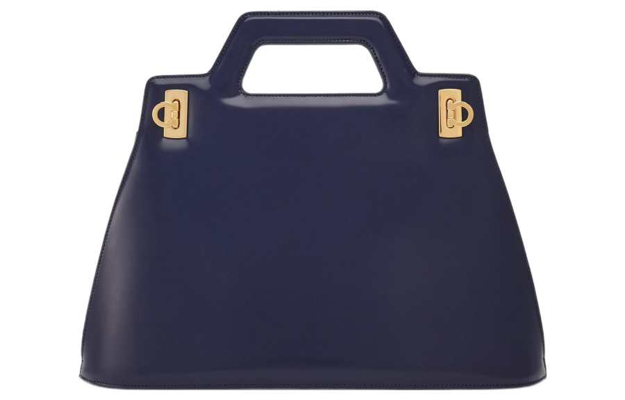 FERRAGAMO Brushed Calfskin Shoulder Bag, Crossbody Bag, Handbag Women's Midnight Blue
