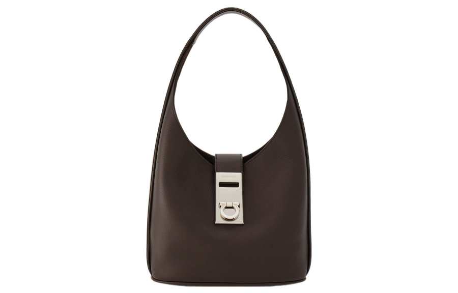 FERRAGAMO Calfskin Hobo Bag, One Shoulder Handbag Medium Women's Brown
