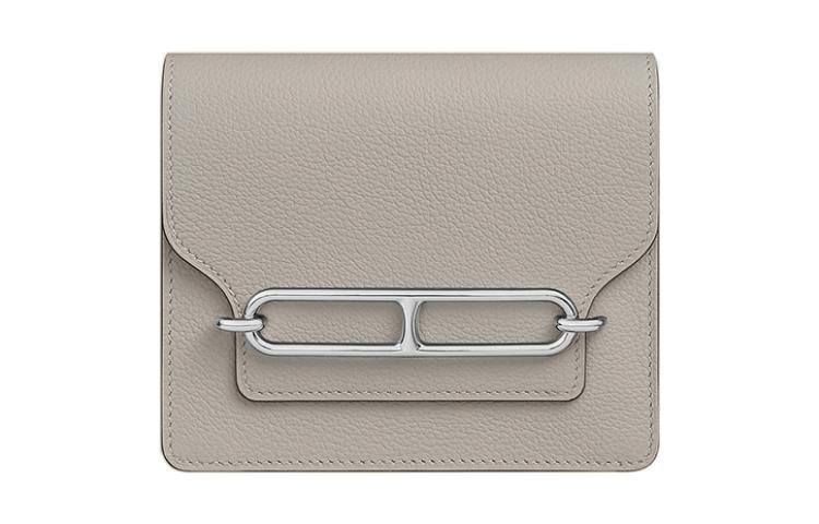 HERMES Roulis Evercolor Calfskin Wallet Women's 8L Beton Glacier White