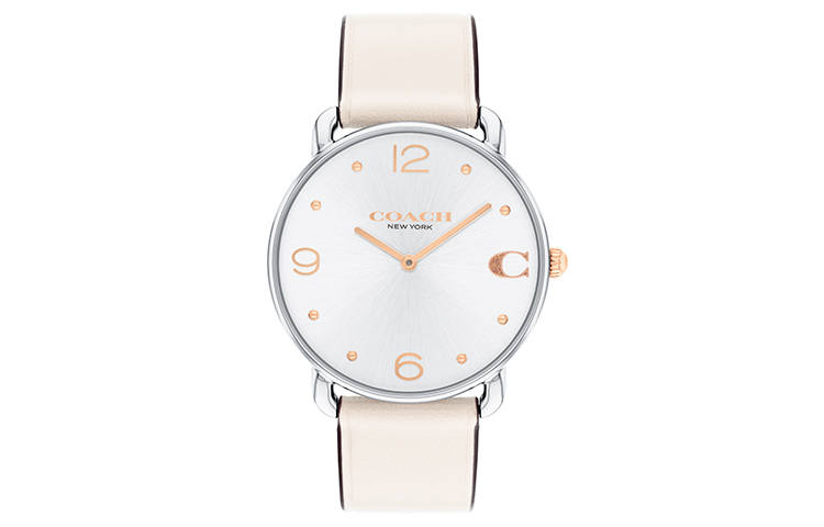 COACH ELLIOT Wrist Watches Quartz Movement Genuine Leather Strap White Dial Women's Watch