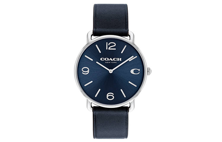 COACH ELLIOT Wrist Watches Quartz Movement Cow Leather Strap Blue Dial Men's Watches