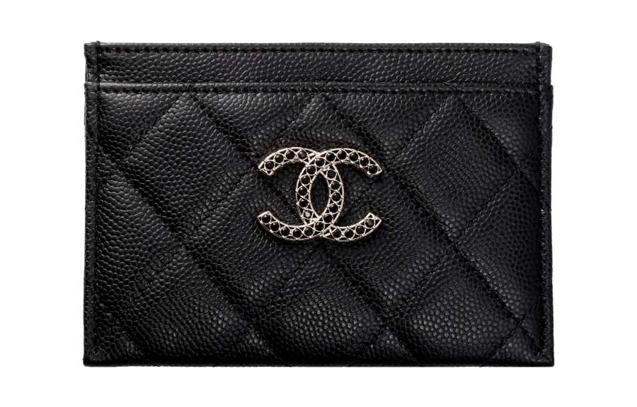 CHANEL Shiny Grain Embossed Calfskin Wallet Women's Black