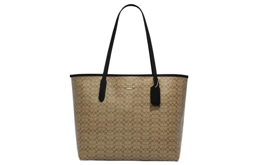 COACH City Coated Canvas With Leather Tote Bag, Shopping Bag, Handbag, Shoulder Bag Large Women's Khaki