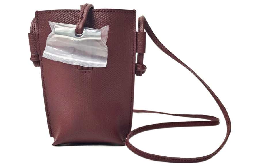 LONGCHAMP Le Roseau Grain Cow Leather Crossbody Bag, Shoulder Bag, Cell Phone Pouch Women's Dark Purple
