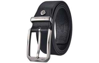 Hush Puppies Metal Pin Buckle, Youthful Accessories Top Grain Cow Leather Belts Men's Black Width 3.7cm