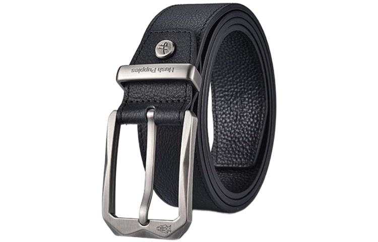 Hush Puppies Metal Pin Buckle, Youthful Accessories Top Grain Cow Leather Belts Men's Black Width 3.7cm