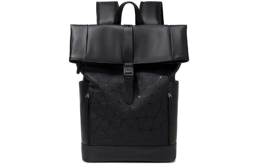 Slazenger PU Soft Leather Backpack Unisex Diamond Plaid Black/Black/Gray