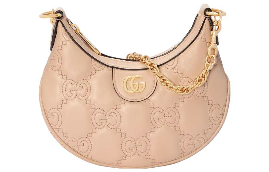 GUCCI GG Matelassé Leather Shoulder Bag, Crescent Bag, Crossbody Bag, Shoulder Bag Women's Beige
