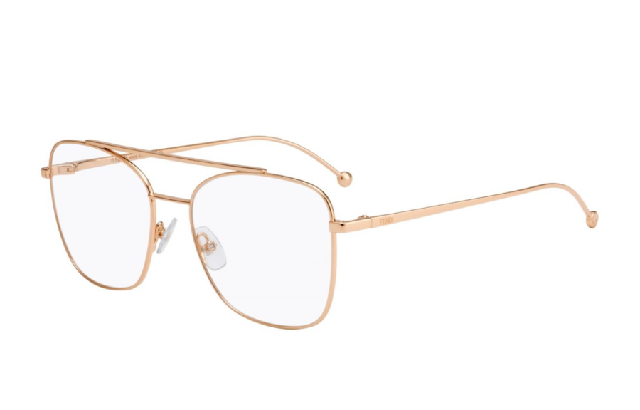 FENDI FENDI Metal Irregular Shape Eyeglass Frames Unisex Rose Gold