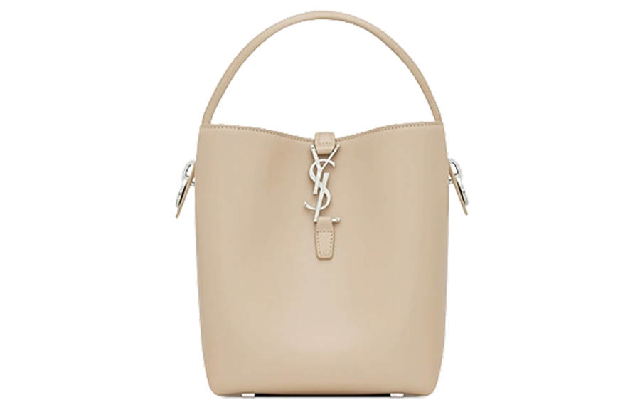 SAINT LAURENT Le 37 Shiny Cow Leather Bucket Bag, Shoulder Bag, Crossbody Bag, Handbag Small Women's Beige
