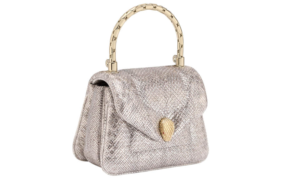 BVLGARI Serpenti Reverse Leather Shoulder Bag, Crossbody Bag, Handbag Extra Small Women's Gray White