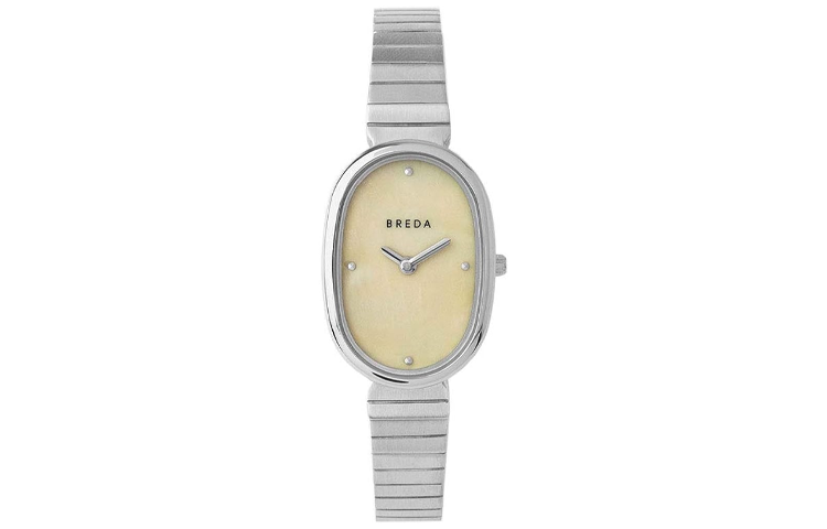 BREDA Wrist Watches Quartz Movement Stainless Steel Strap Yellow Watch Dial Women's Watch 30m Water Resistant