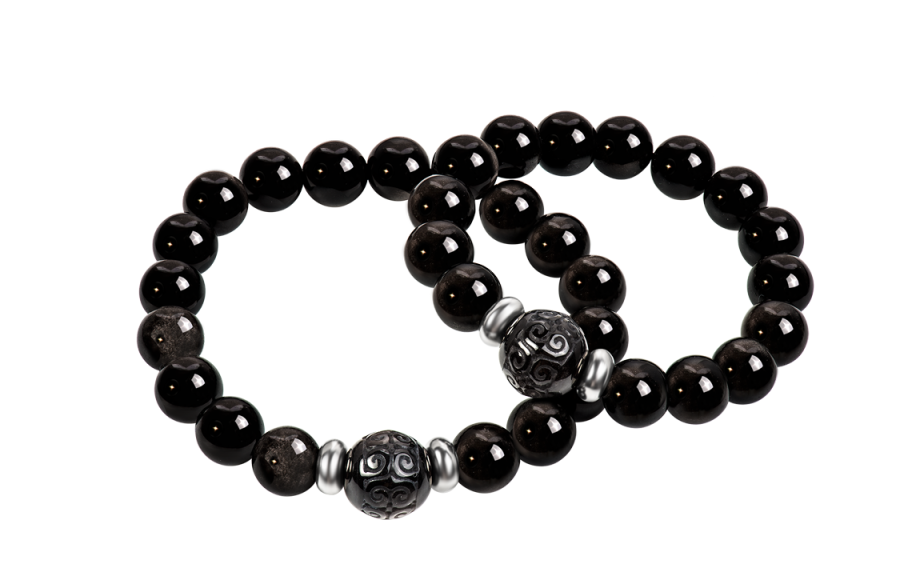 SIMPLE JOYS SIMPLE JOYS Natural Obsidian Beaded Bracelets Unisex