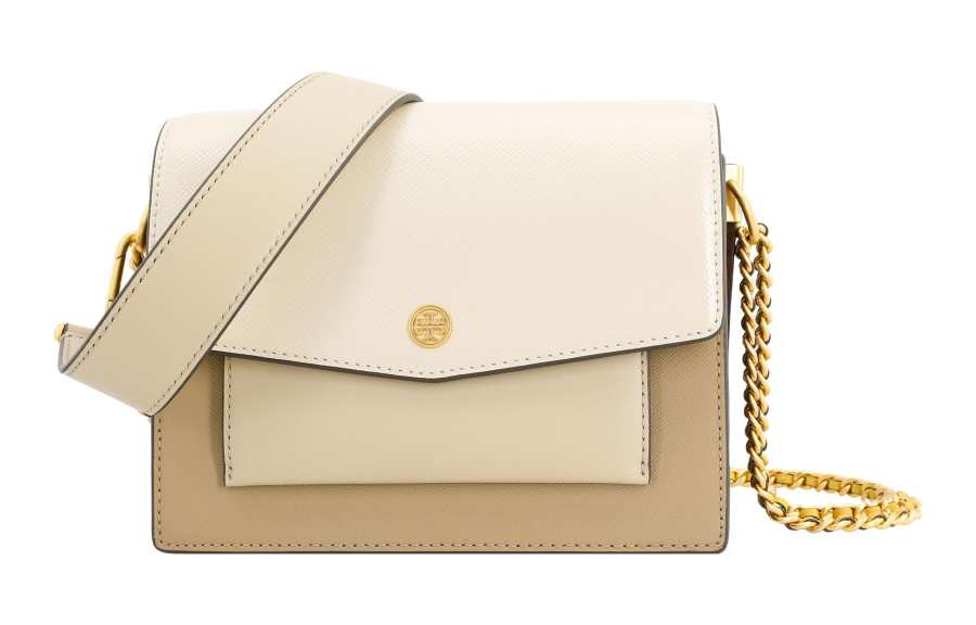 TORY BURCH Robinson Cow Leather Crossbody Handbag, Shoulder Bag Medium Women's Cheese White
